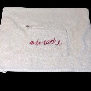 Lululemon Gym Towel. BREATHE. zipper pocket. White pink